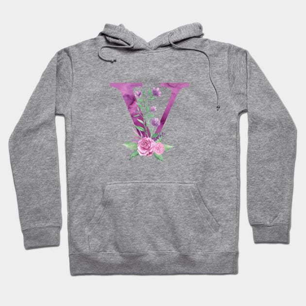 Floral Monogram V Beautiful Rose Bouquet Hoodie by floralmonogram